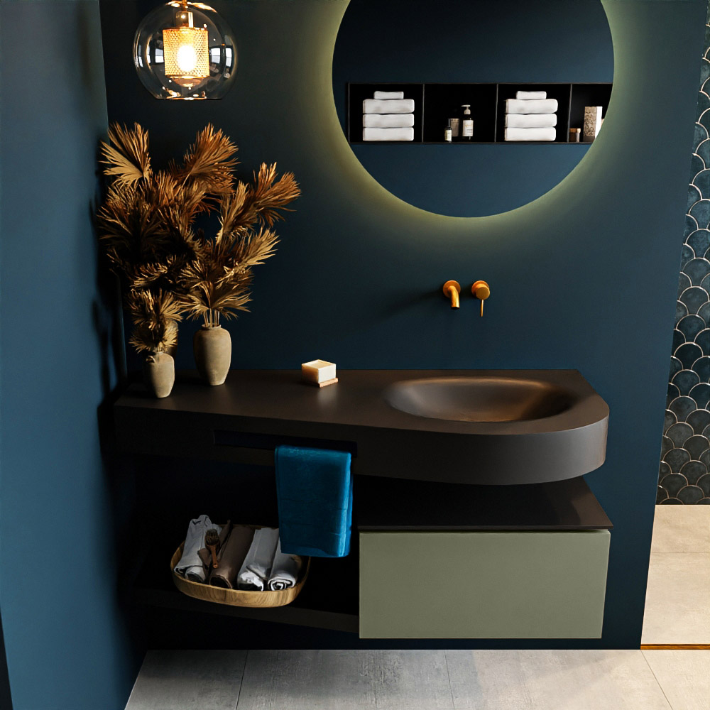 MONDIAZ RIVA 120cm mueble de baño / estante color Army con 1 cajón. Lavabo DULCET Derecho sin orificio, color Urban. 3 MONDIAZ RIVA 120cm mueble de baño / estante color Army con 1 cajón. Lavabo DULCET Derecho sin orificio, color Urban. - Imagen 3