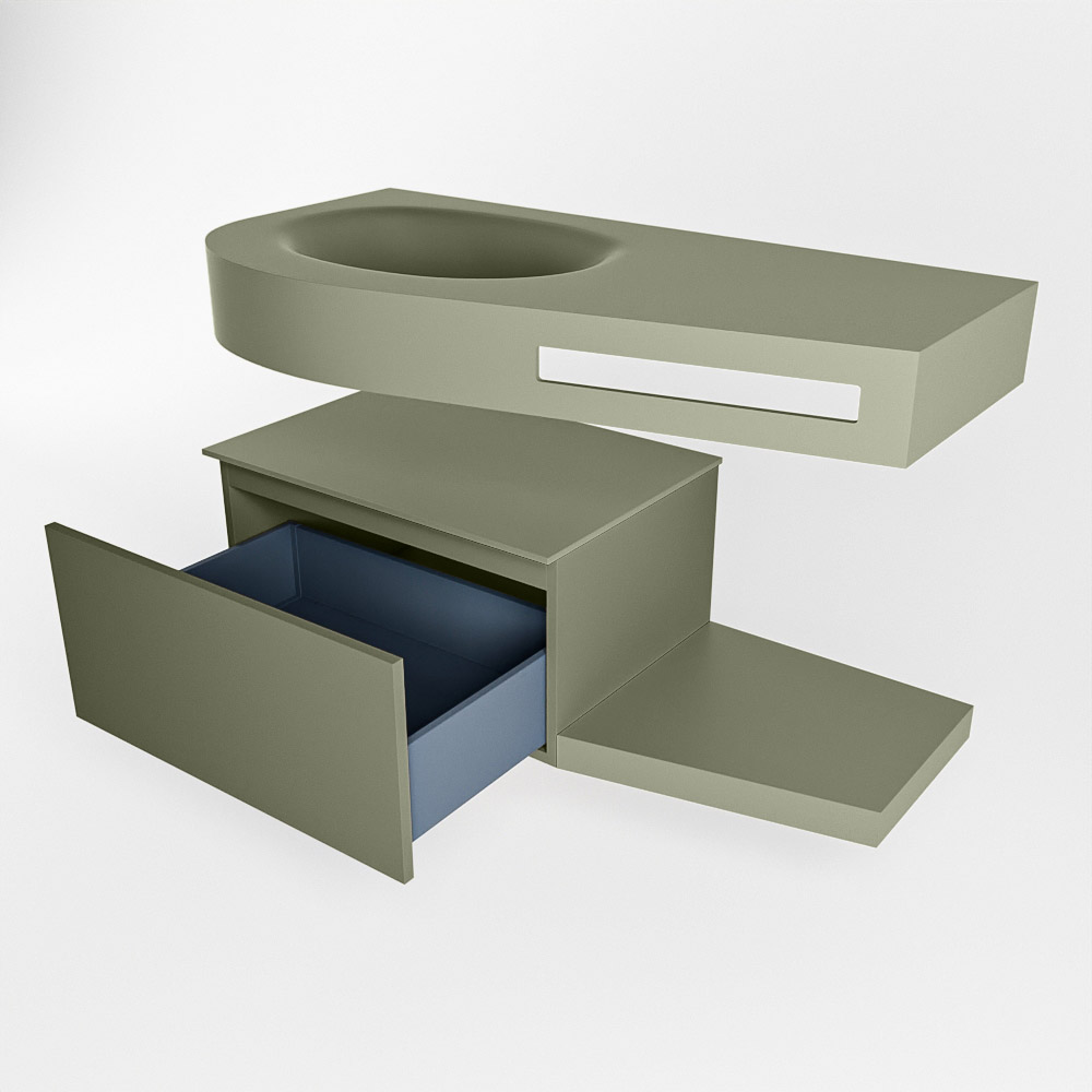 MONDIAZ RIVA 100cm mueble de baño / estante color Army con 1 cajón. Lavabo DULCET Izquierda sin orificio, color Army. 5 MONDIAZ RIVA 100cm mueble de baño / estante color Army con 1 cajón. Lavabo DULCET Izquierda sin orificio, color Army. - Imagen 5