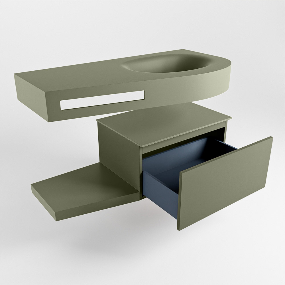 MONDIAZ RIVA 100cm mueble de baño / estante color Army con 1 cajón. Lavabo DULCET Derecho 1 orificio, color Army. 5 MONDIAZ RIVA 100cm mueble de baño / estante color Army con 1 cajón. Lavabo DULCET Derecho 1 orificio, color Army. - Imagen 5