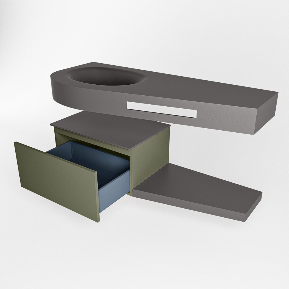 MONDIAZ RIVA 120cm mueble de baño / estante color Army con 1 cajón. Lavabo DULCET Izquierda 1 orificio, color Dark Grey. 5 MONDIAZ RIVA 120cm mueble de baño / estante color Army con 1 cajón. Lavabo DULCET Izquierda 1 orificio, color Dark Grey. - Imagen 5