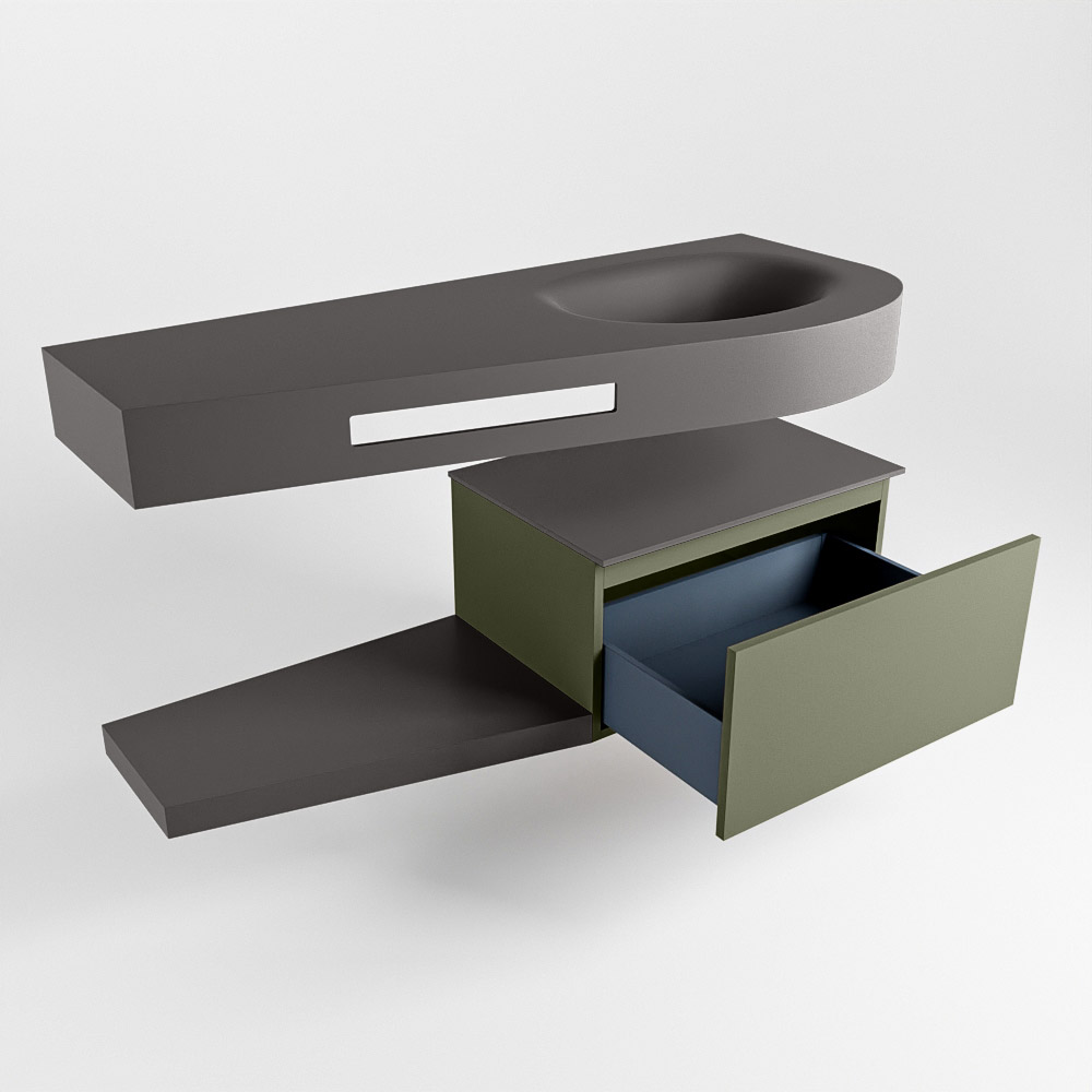MONDIAZ RIVA 120cm mueble de baño / estante color Army con 1 cajón. Lavabo DULCET Derecho 1 orificio, color Dark Grey. - Imagen 5