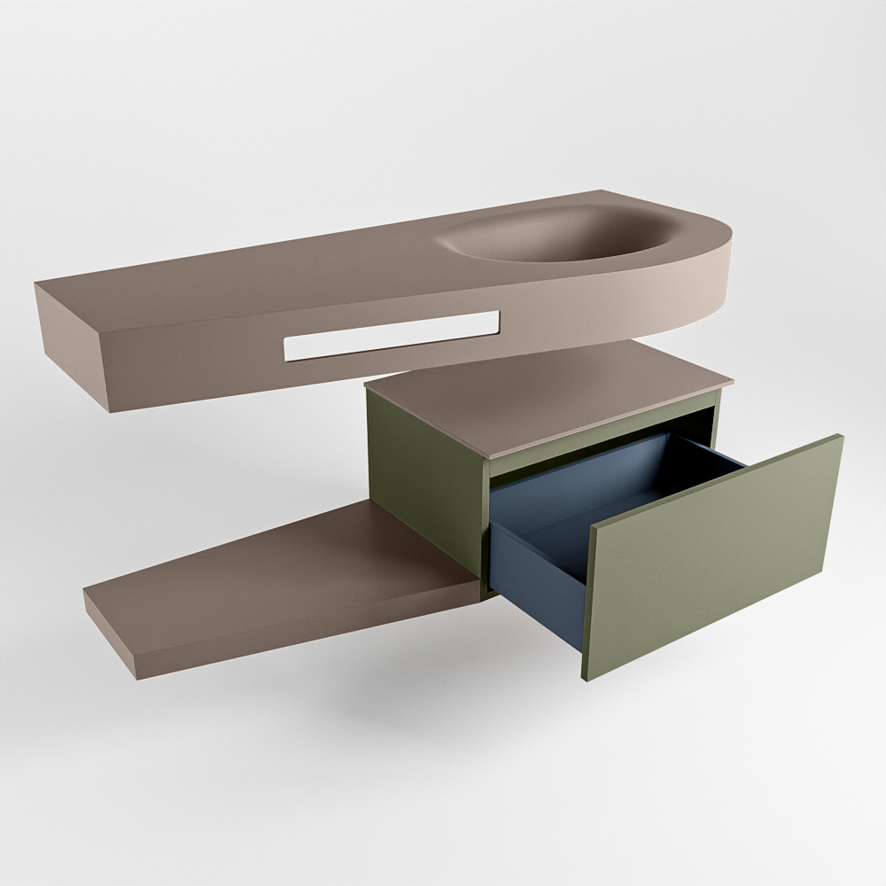 MONDIAZ RIVA 120cm mueble de baño / estante color Army con 1 cajón. Lavabo DULCET Derecho sin orificio, color Smoke. 5 MONDIAZ RIVA 120cm mueble de baño / estante color Army con 1 cajón. Lavabo DULCET Derecho sin orificio, color Smoke. - Imagen 5