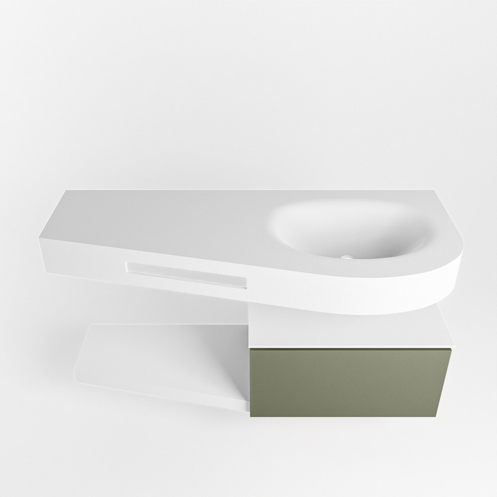 MONDIAZ RIVA 120cm mueble de baño / estante color Army con 1 cajón. Lavabo DULCET Derecho sin orificio, color Talc. 6 MONDIAZ RIVA 120cm mueble de baño / estante color Army con 1 cajón. Lavabo DULCET Derecho sin orificio, color Talc. - Imagen 6