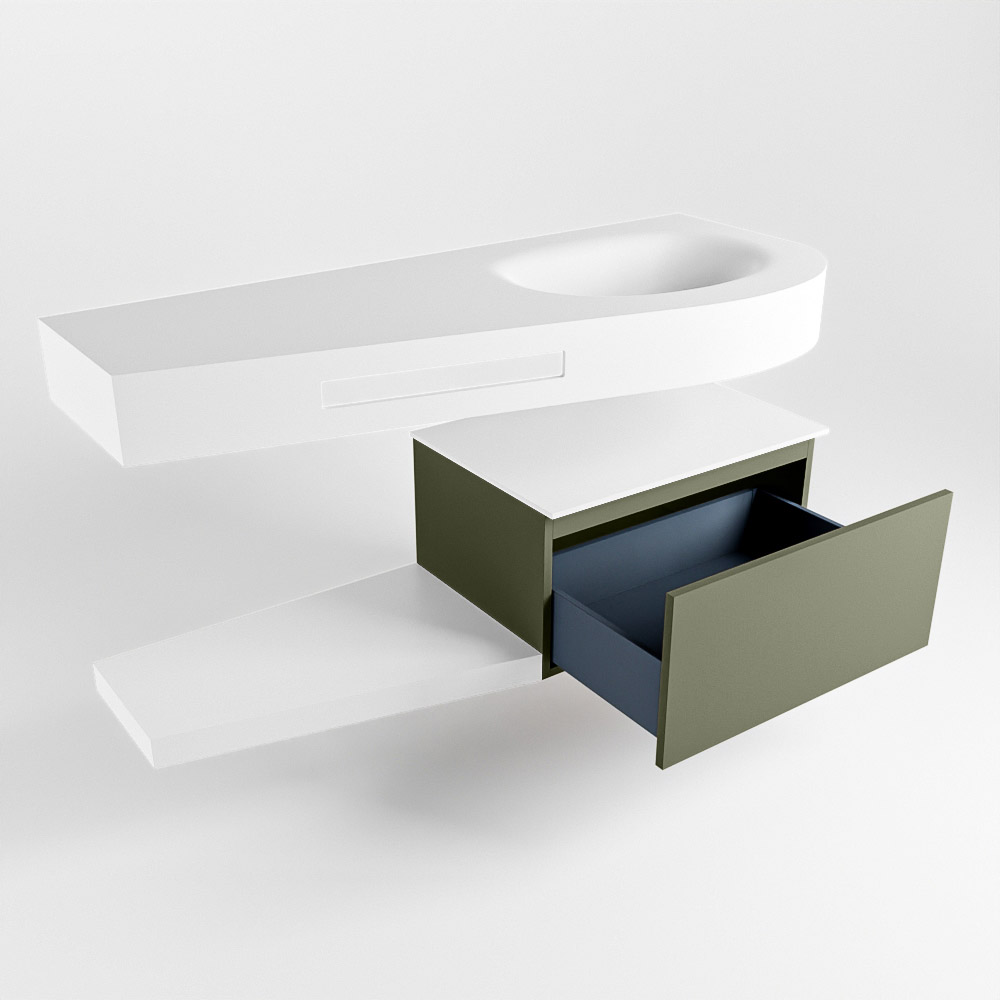 MONDIAZ RIVA 120cm mueble de baño / estante color Army con 1 cajón. Lavabo DULCET Derecho sin orificio, color Talc. 5 MONDIAZ RIVA 120cm mueble de baño / estante color Army con 1 cajón. Lavabo DULCET Derecho sin orificio, color Talc. - Imagen 5