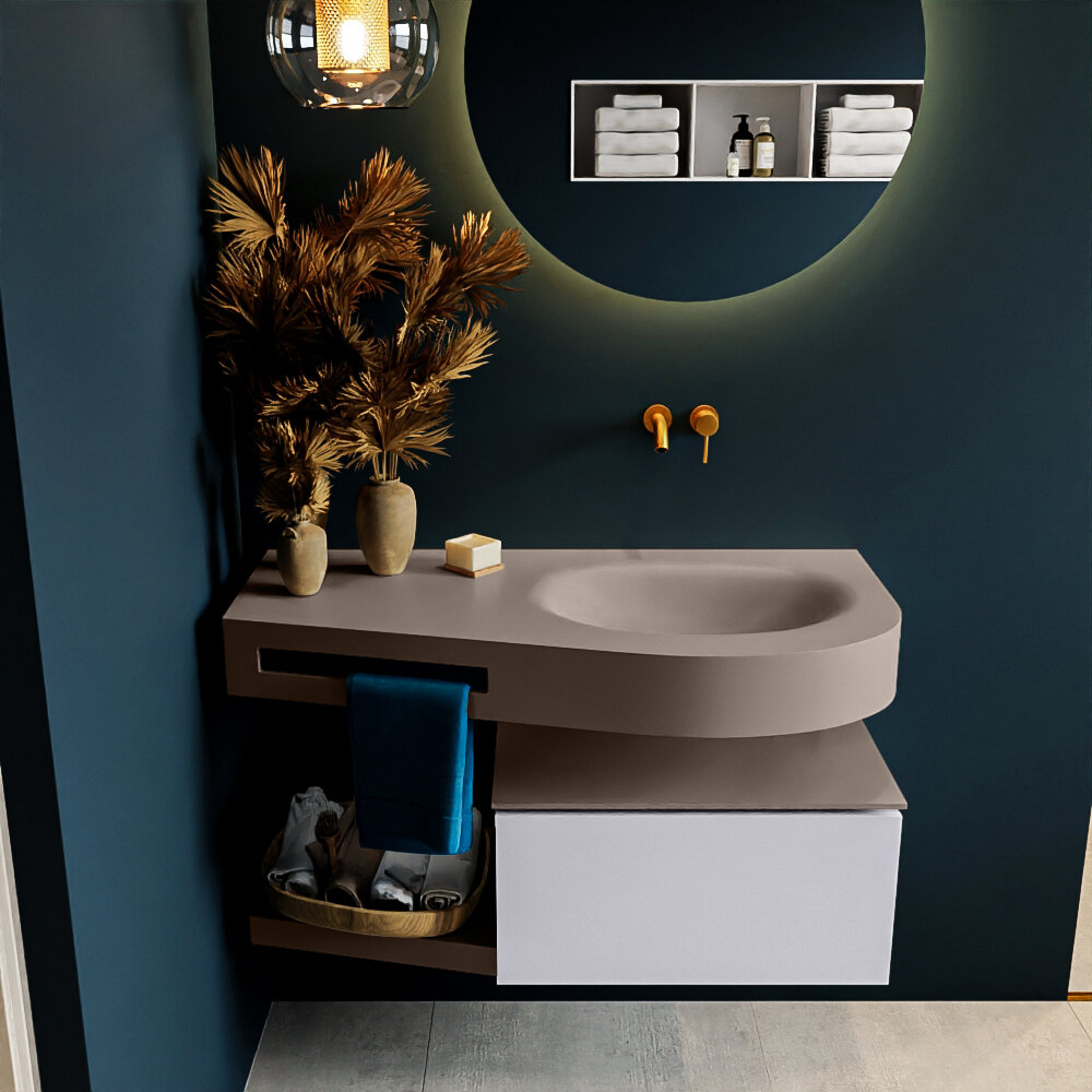 MONDIAZ RIVA 100cm mueble de baño / estante color Cale con 1 cajón. Lavabo DULCET Derecho sin orificio, color Smoke. 3 MONDIAZ RIVA 100cm mueble de baño / estante color Cale con 1 cajón. Lavabo DULCET Derecho sin orificio, color Smoke. - Imagen 3