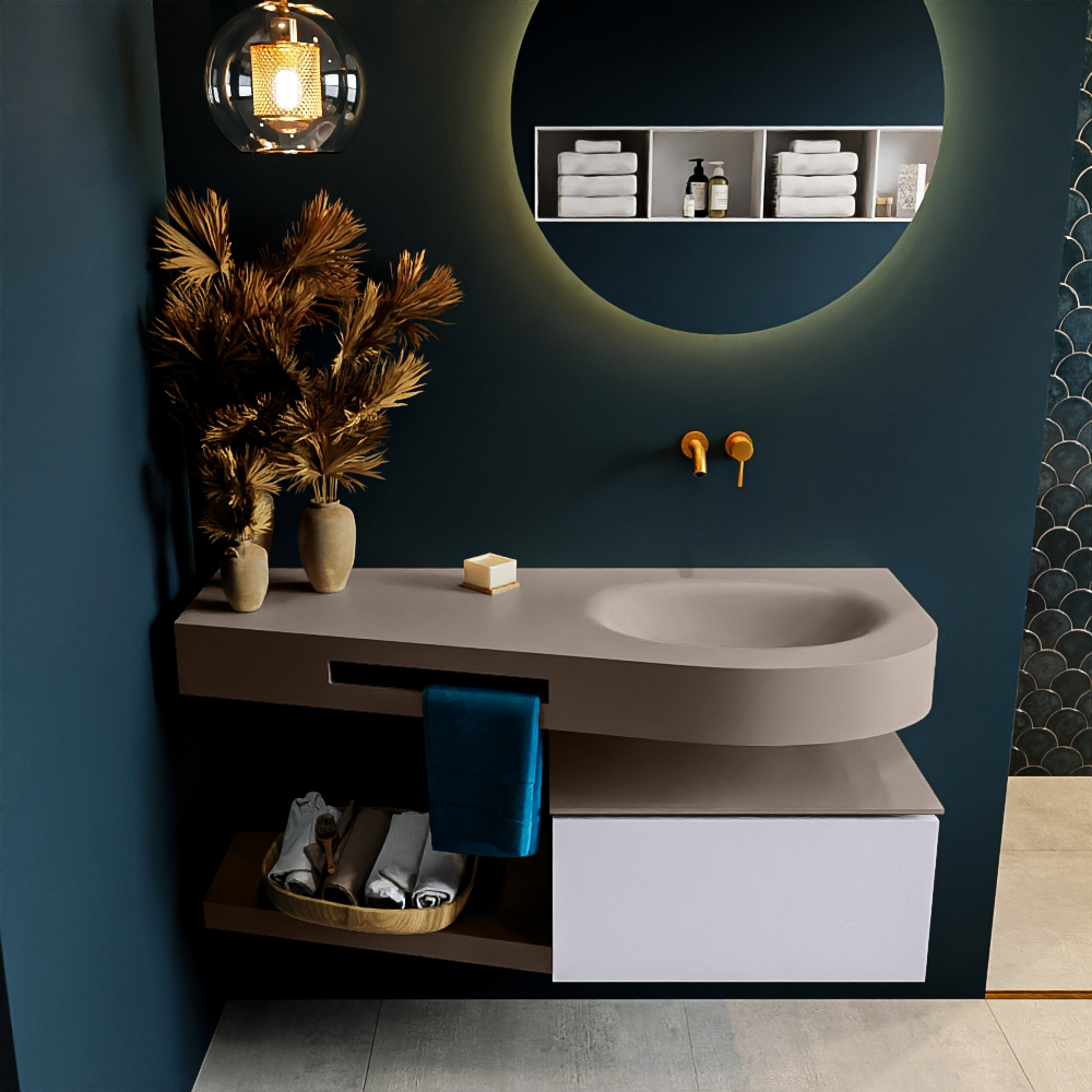 MONDIAZ RIVA 120cm mueble de baño / estante color Cale con 1 cajón. Lavabo DULCET Derecho sin orificio, color Smoke. 3 MONDIAZ RIVA 120cm mueble de baño / estante color Cale con 1 cajón. Lavabo DULCET Derecho sin orificio, color Smoke. - Imagen 3