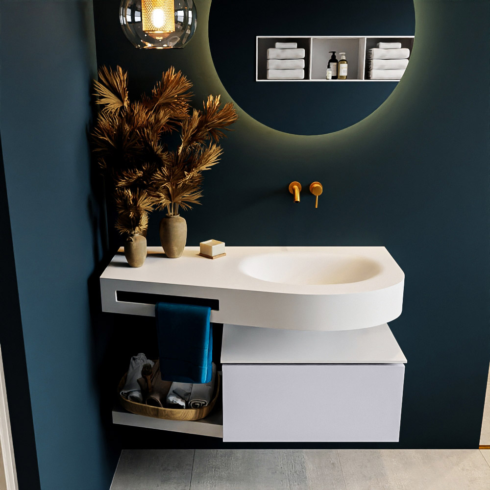 MONDIAZ RIVA 100cm mueble de baño / estante color Cale con 1 cajón. Lavabo DULCET Derecho sin orificio, color Talc. 3 MONDIAZ RIVA 100cm mueble de baño / estante color Cale con 1 cajón. Lavabo DULCET Derecho sin orificio, color Talc. - Imagen 3