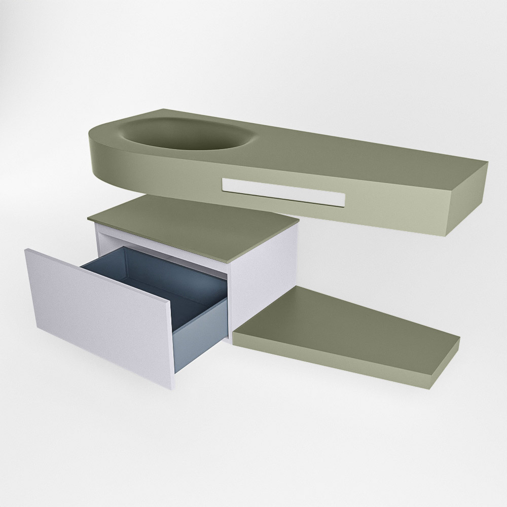 MONDIAZ RIVA 120cm mueble de baño / estante color Cale con 1 cajón. Lavabo DULCET Izquierda sin orificio, color Army. 5 MONDIAZ RIVA 120cm mueble de baño / estante color Cale con 1 cajón. Lavabo DULCET Izquierda sin orificio, color Army. - Imagen 5