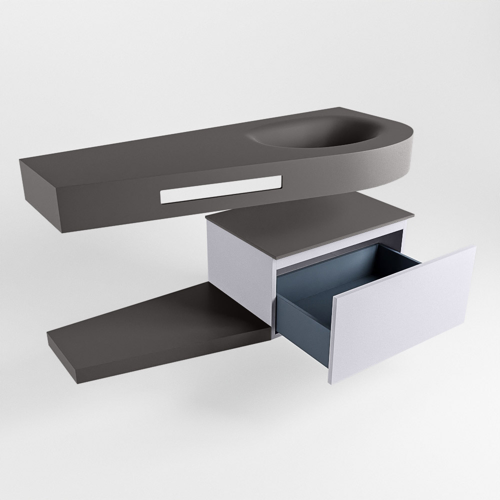 MONDIAZ RIVA 120cm mueble de baño / estante color Cale con 1 cajón. Lavabo DULCET Derecho sin orificio, color Dark Grey. - Imagen 5