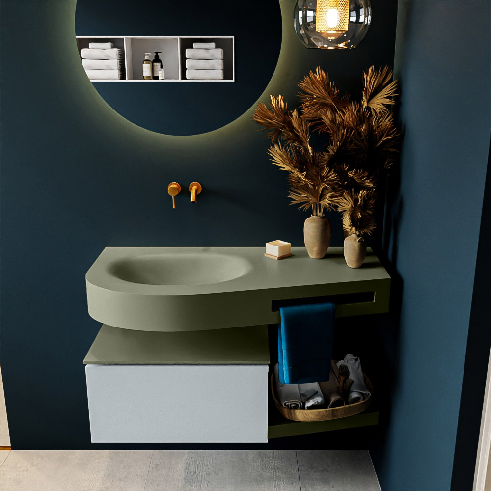 MONDIAZ RIVA 100cm mueble de baño / estante color Clay con 1 cajón. Lavabo DULCET Izquierda sin orificio, color Army. 3 MONDIAZ RIVA 100cm mueble de baño / estante color Clay con 1 cajón. Lavabo DULCET Izquierda sin orificio, color Army. - Imagen 3