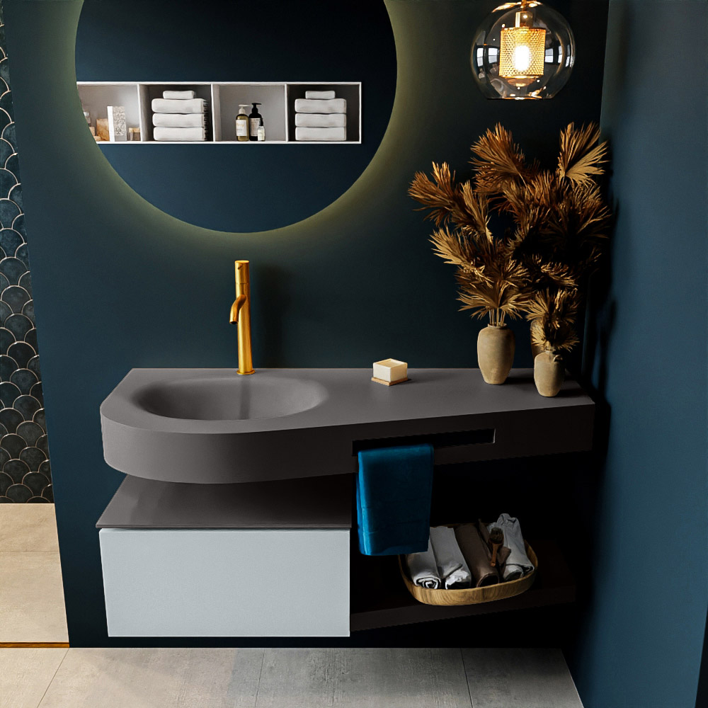 MONDIAZ RIVA 120cm mueble de baño / estante color Clay con 1 cajón. Lavabo DULCET Izquierda 1 orificio, color Dark Grey. 3 MONDIAZ RIVA 120cm mueble de baño / estante color Clay con 1 cajón. Lavabo DULCET Izquierda 1 orificio, color Dark Grey. - Imagen 3