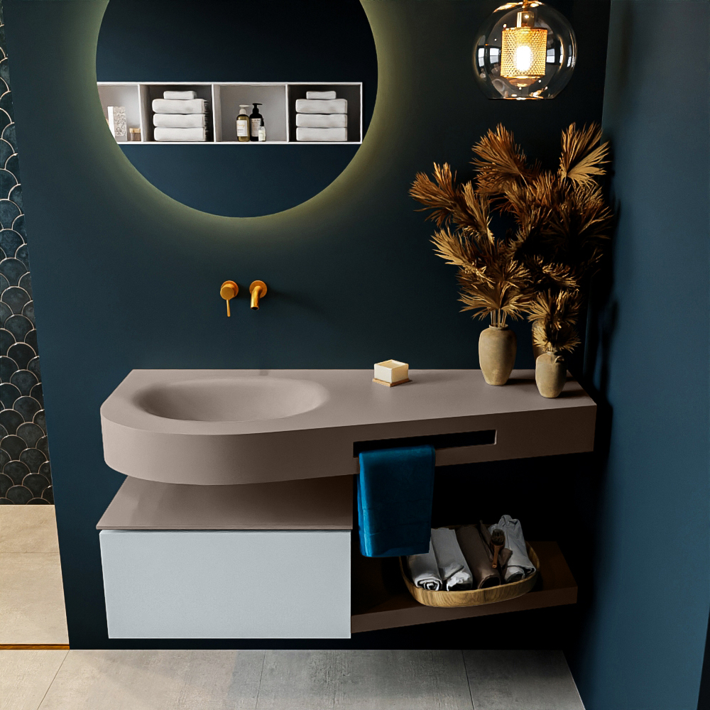 MONDIAZ RIVA 120cm mueble de baño / estante color Clay con 1 cajón. Lavabo DULCET Izquierda sin orificio, color Smoke. 3 MONDIAZ RIVA 120cm mueble de baño / estante color Clay con 1 cajón. Lavabo DULCET Izquierda sin orificio, color Smoke. - Imagen 3