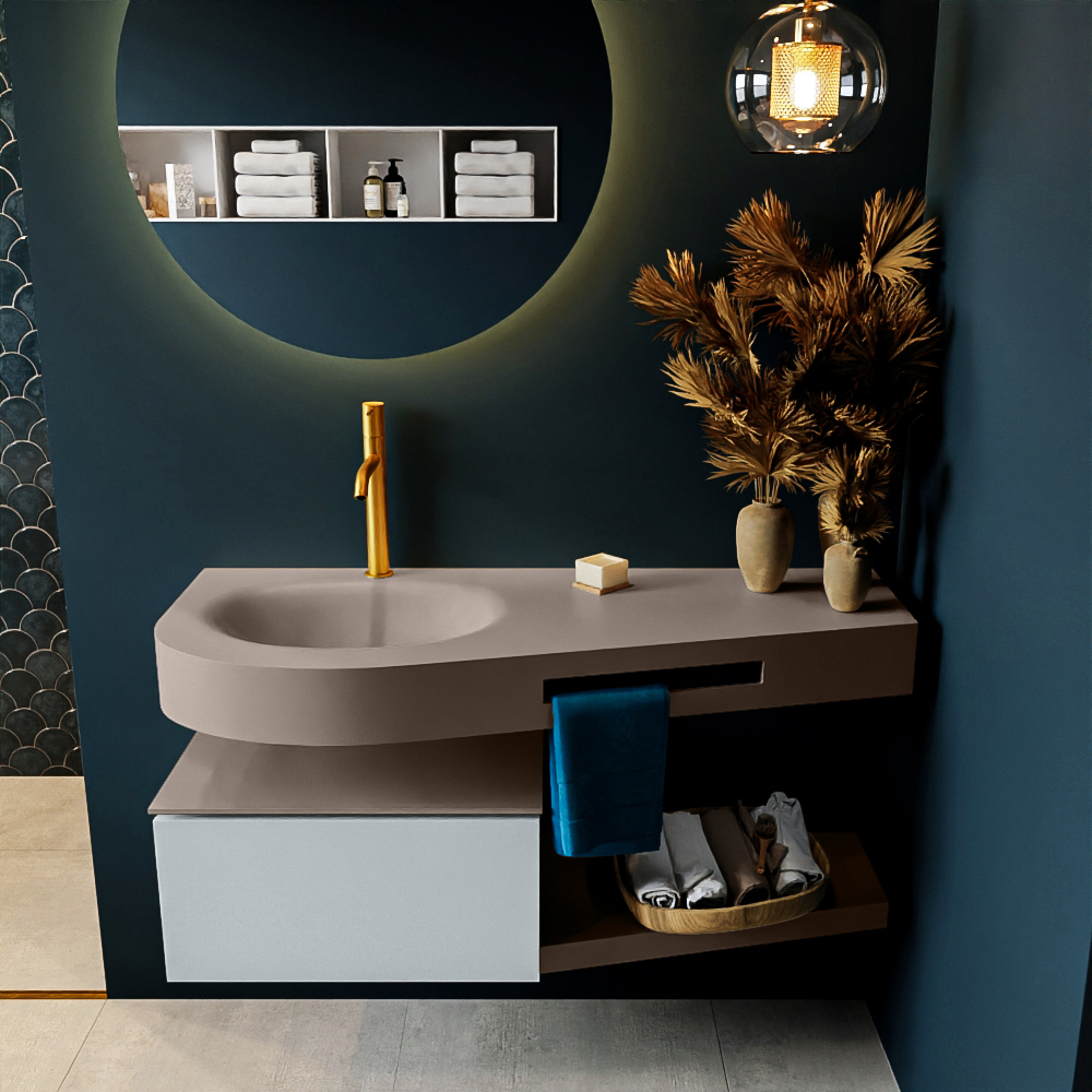 MONDIAZ RIVA 120cm mueble de baño / estante color Clay con 1 cajón. Lavabo DULCET Izquierda 1 orificio, color Smoke. 3 MONDIAZ RIVA 120cm mueble de baño / estante color Clay con 1 cajón. Lavabo DULCET Izquierda 1 orificio, color Smoke. - Imagen 3