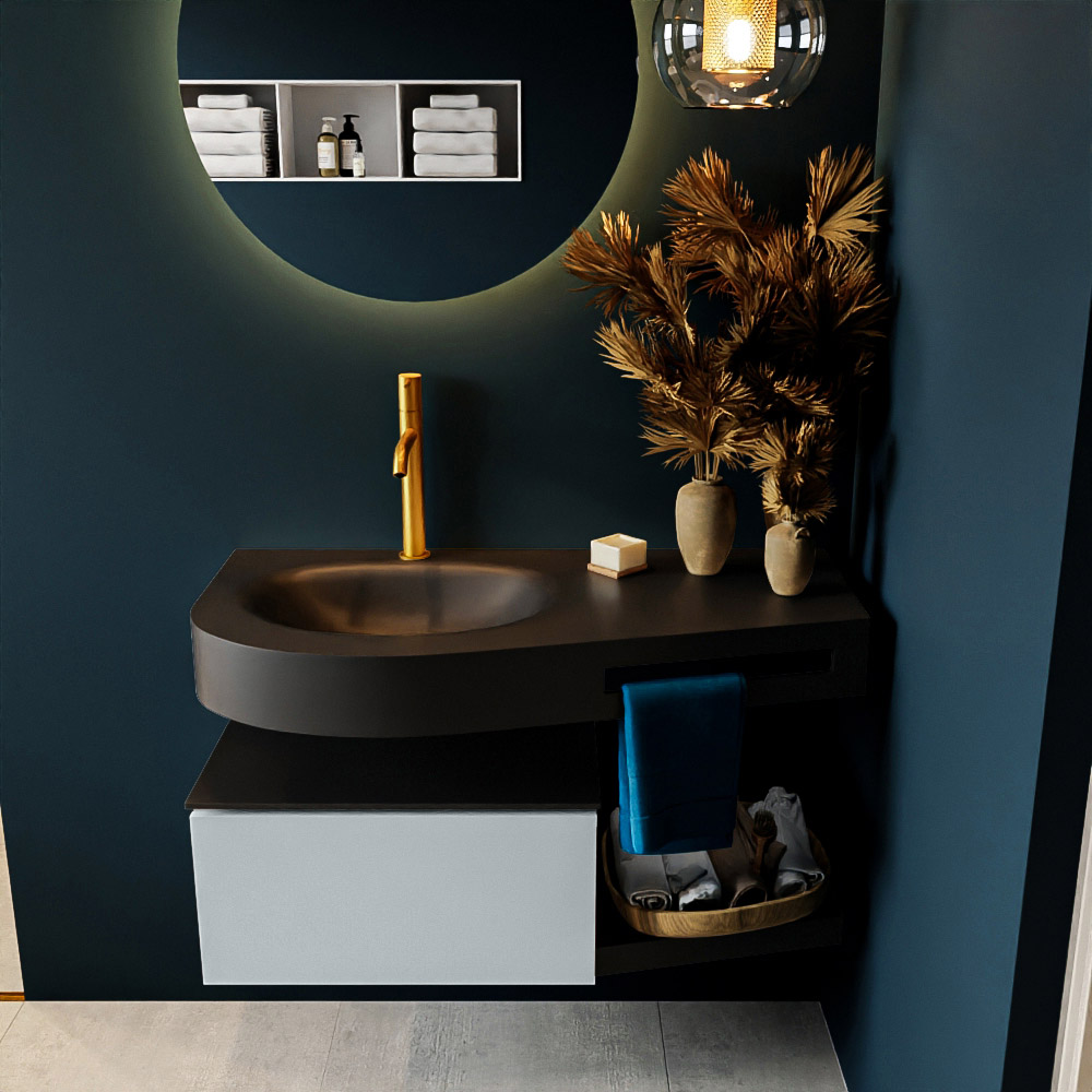 MONDIAZ RIVA 100cm mueble de baño / estante color Clay con 1 cajón. Lavabo DULCET Izquierda 1 orificio, color Urban. 4 MONDIAZ RIVA 100cm mueble de baño / estante color Clay con 1 cajón. Lavabo DULCET Izquierda 1 orificio, color Urban. - Imagen 4