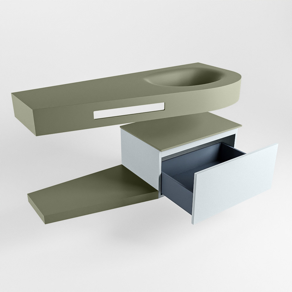 MONDIAZ RIVA 120cm mueble de baño / estante color Clay con 1 cajón. Lavabo DULCET Derecho 1 orificio, color Army. 5 MONDIAZ RIVA 120cm mueble de baño / estante color Clay con 1 cajón. Lavabo DULCET Derecho 1 orificio, color Army. - Imagen 5