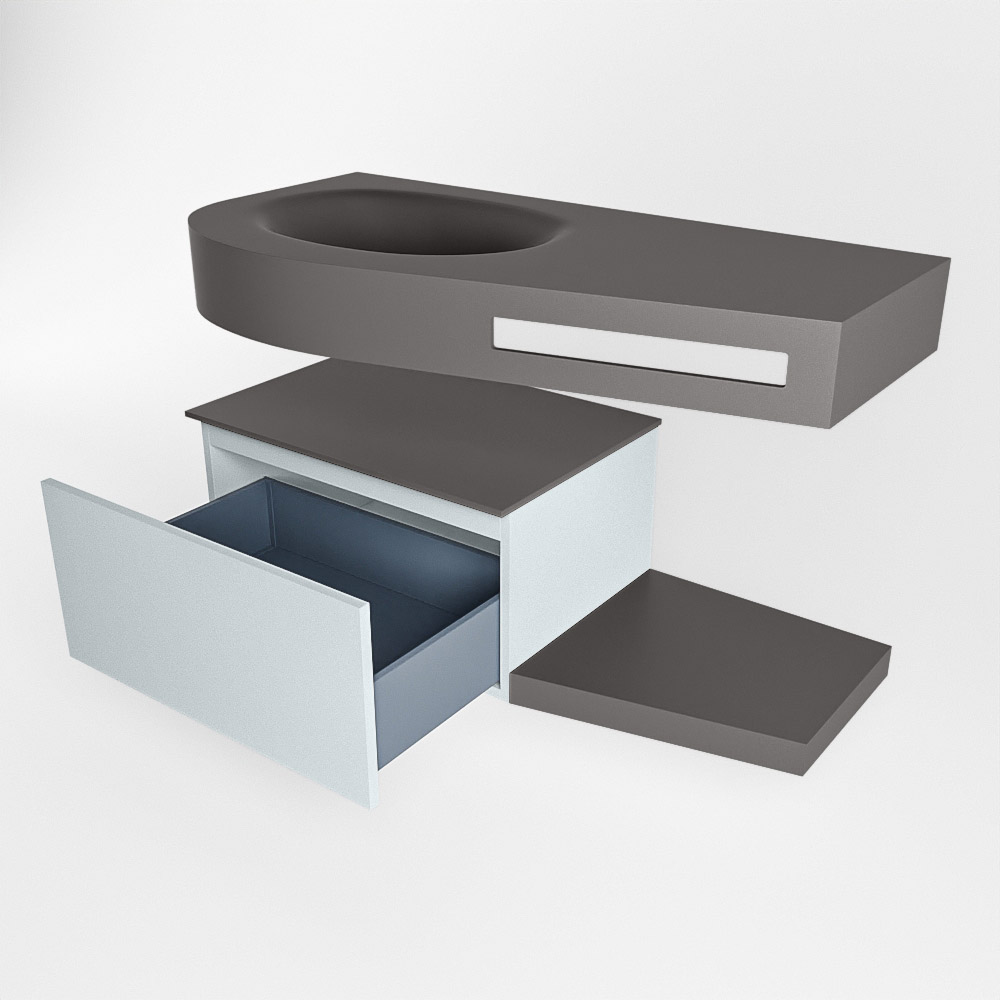 MONDIAZ RIVA 100cm mueble de baño / estante color Clay con 1 cajón. Lavabo DULCET Izquierda sin orificio, color Dark Grey. - Imagen 5