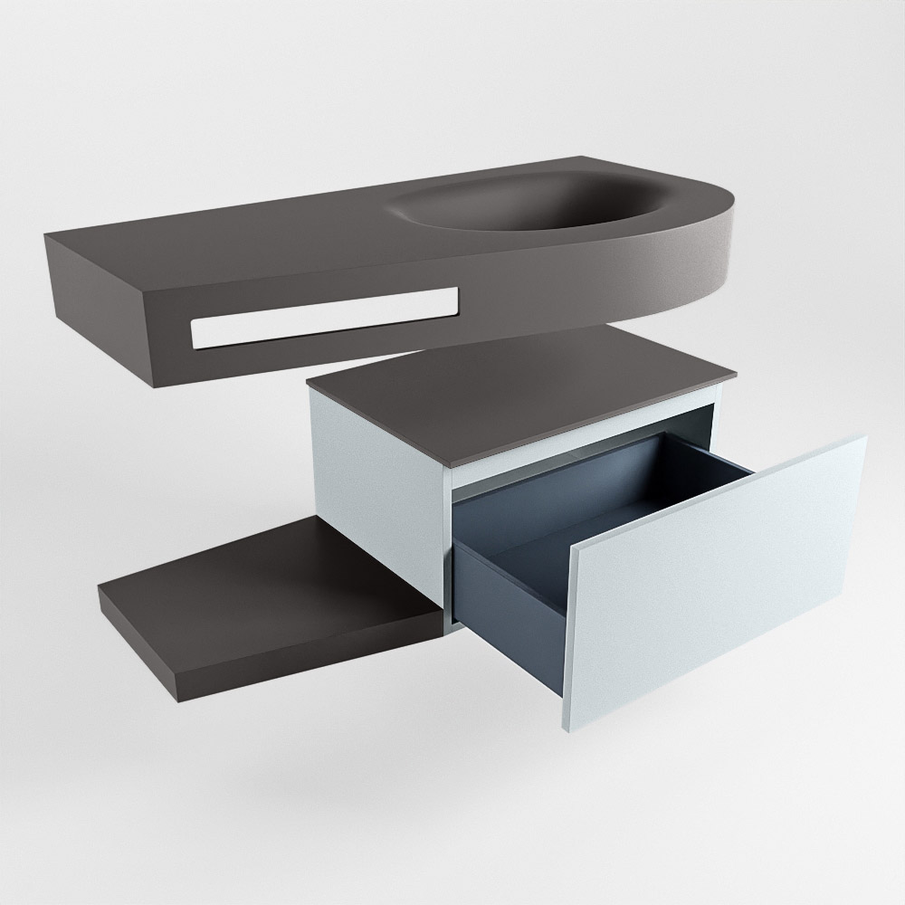 MONDIAZ RIVA 100cm mueble de baño / estante color Clay con 1 cajón. Lavabo DULCET Derecho sin orificio, color Dark Grey. - Imagen 5