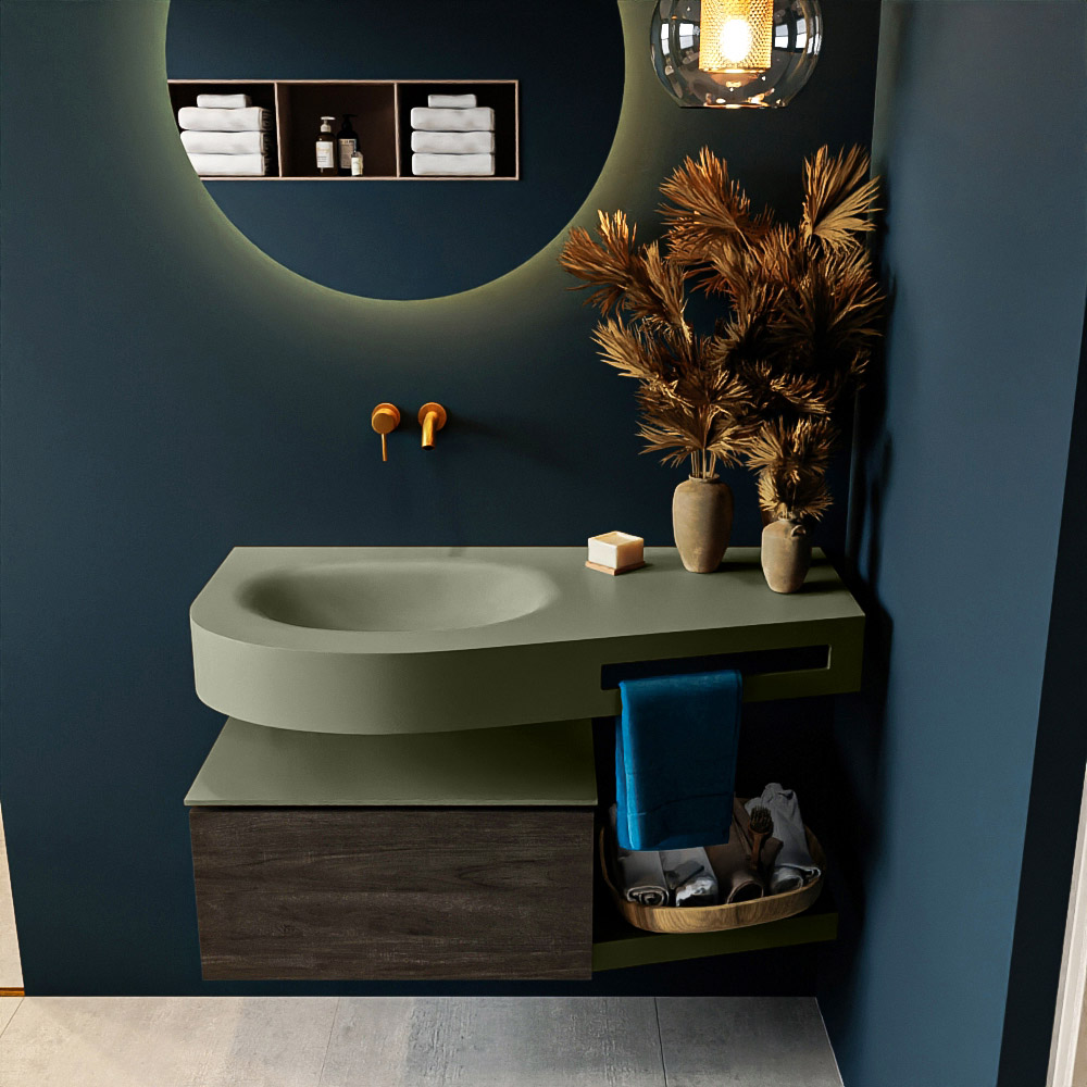 MONDIAZ RIVA 100cm mueble de baño / estante color Dark Brown con 1 cajón. Lavabo DULCET Izquierda sin orificio, color Army. 3 MONDIAZ RIVA 100cm mueble de baño / estante color Dark Brown con 1 cajón. Lavabo DULCET Izquierda sin orificio, color Army. - Imagen 3