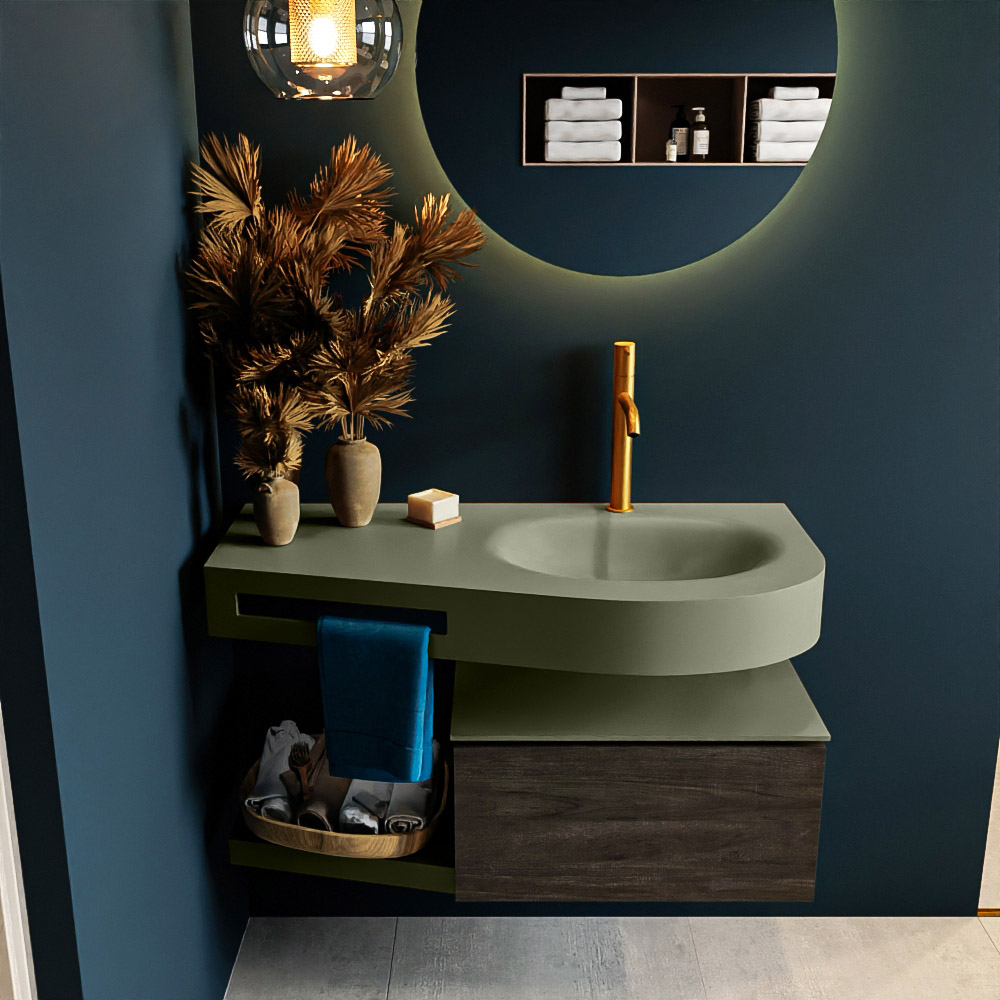 MONDIAZ RIVA 100cm mueble de baño / estante color Dark Brown con 1 cajón. Lavabo DULCET Derecho 1 orificio, color Army. 3 MONDIAZ RIVA 100cm mueble de baño / estante color Dark Brown con 1 cajón. Lavabo DULCET Derecho 1 orificio, color Army. - Imagen 3