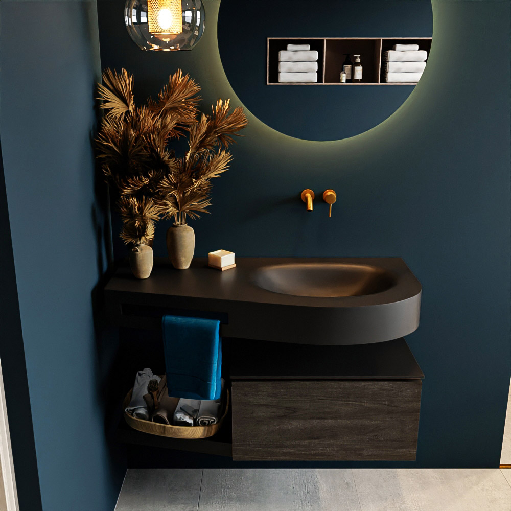 MONDIAZ RIVA 100cm mueble de baño / estante color Dark Brown con 1 cajón. Lavabo DULCET Derecho sin orificio, color Urban. 3 MONDIAZ RIVA 100cm mueble de baño / estante color Dark Brown con 1 cajón. Lavabo DULCET Derecho sin orificio, color Urban. - Imagen 3