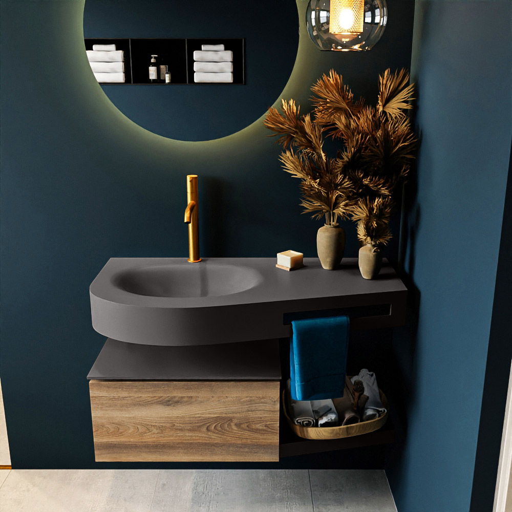 MONDIAZ RIVA 100cm mueble de baño / estante color Dark Brown Grey con 1 cajón. Lavabo DULCET Izquierda 1 orificio, color Dark Grey. 3 MONDIAZ RIVA 100cm mueble de baño / estante color Dark Brown Grey con 1 cajón. Lavabo DULCET Izquierda 1 orificio, color Dark Grey. - Imagen 3
