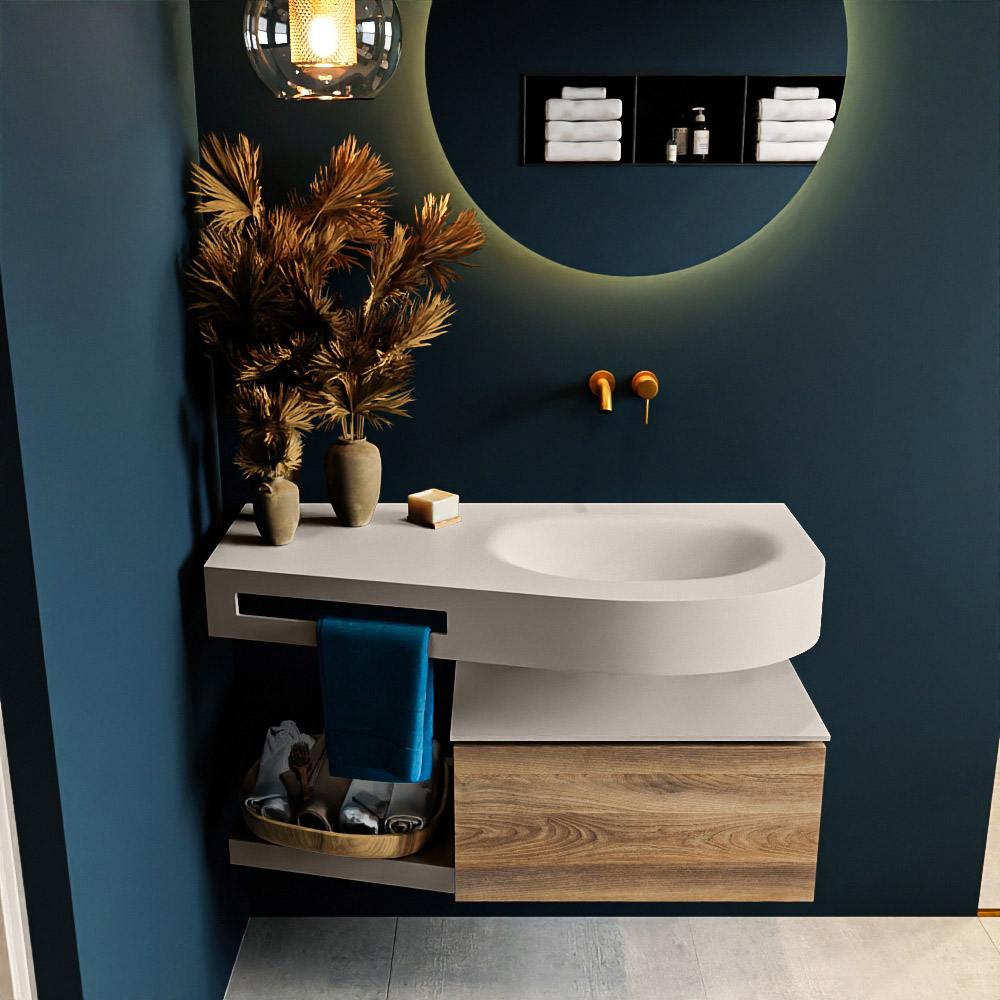 MONDIAZ RIVA 100cm mueble de baño / estante color Dark Brown Grey con 1 cajón. Lavabo DULCET Derecho sin orificio, color Linen. 3 MONDIAZ RIVA 100cm mueble de baño / estante color Dark Brown Grey con 1 cajón. Lavabo DULCET Derecho sin orificio, color Linen. - Imagen 3