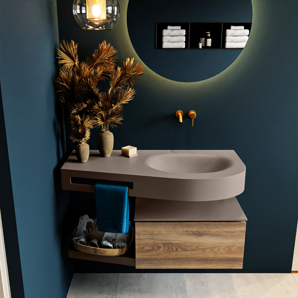 MONDIAZ RIVA 100cm mueble de baño / estante color Dark Brown Grey con 1 cajón. Lavabo DULCET Derecho sin orificio, color Smoke. - Imagen 3