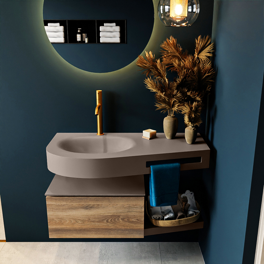 MONDIAZ RIVA 100cm mueble de baño / estante color Dark Brown Grey con 1 cajón. Lavabo DULCET Izquierda 1 orificio, color Smoke. 3 MONDIAZ RIVA 100cm mueble de baño / estante color Dark Brown Grey con 1 cajón. Lavabo DULCET Izquierda 1 orificio, color Smoke. - Imagen 3