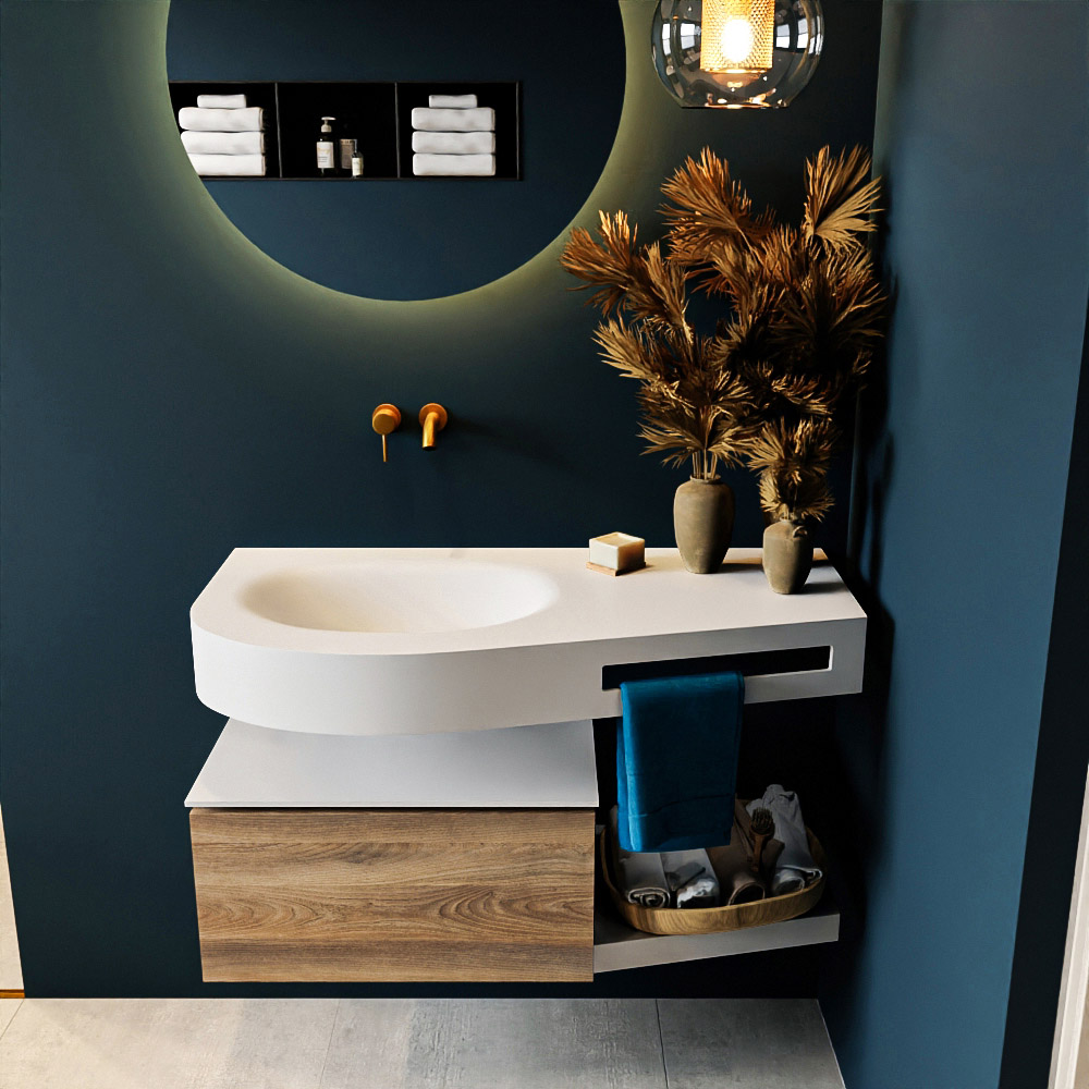MONDIAZ RIVA 100cm mueble de baño / estante color Dark Brown Grey con 1 cajón. Lavabo DULCET Izquierda sin orificio, color Talc. 3 MONDIAZ RIVA 100cm mueble de baño / estante color Dark Brown Grey con 1 cajón. Lavabo DULCET Izquierda sin orificio, color Talc. - Imagen 3
