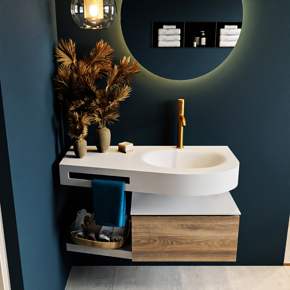 MONDIAZ RIVA 100cm mueble de baño / estante color Dark Brown Grey con 1 cajón. Lavabo DULCET Derecho 1 orificio, color Talc. - Imagen 3