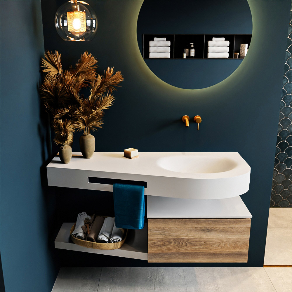 MONDIAZ RIVA 120cm mueble de baño / estante color Dark Brown Grey con 1 cajón. Lavabo DULCET Derecho sin orificio, color Talc. 3 MONDIAZ RIVA 120cm mueble de baño / estante color Dark Brown Grey con 1 cajón. Lavabo DULCET Derecho sin orificio, color Talc. - Imagen 3