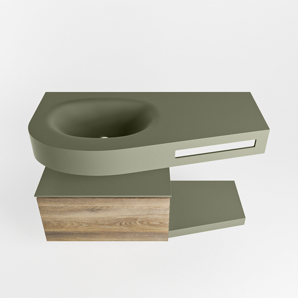 MONDIAZ RIVA 100cm mueble de baño / estante color Dark Brown Grey con 1 cajón. Lavabo DULCET Izquierda sin orificio, color Army. - Imagen 6