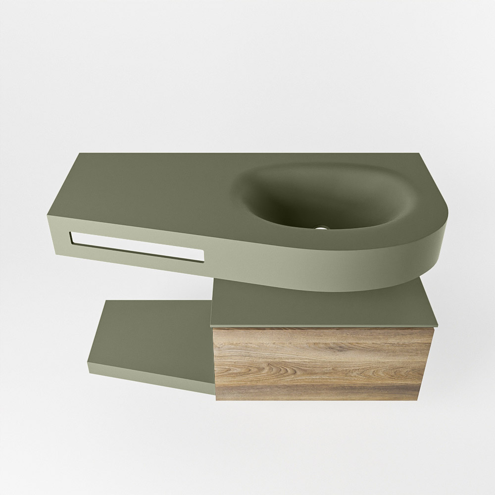 MONDIAZ RIVA 100cm mueble de baño / estante color Dark Brown Grey con 1 cajón. Lavabo DULCET Derecho sin orificio, color Army. - Imagen 6