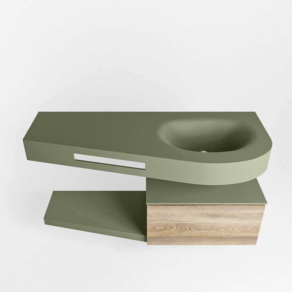 MONDIAZ RIVA 120cm mueble de baño / estante color Dark Brown Grey con 1 cajón. Lavabo DULCET Derecho sin orificio, color Army. - Imagen 6