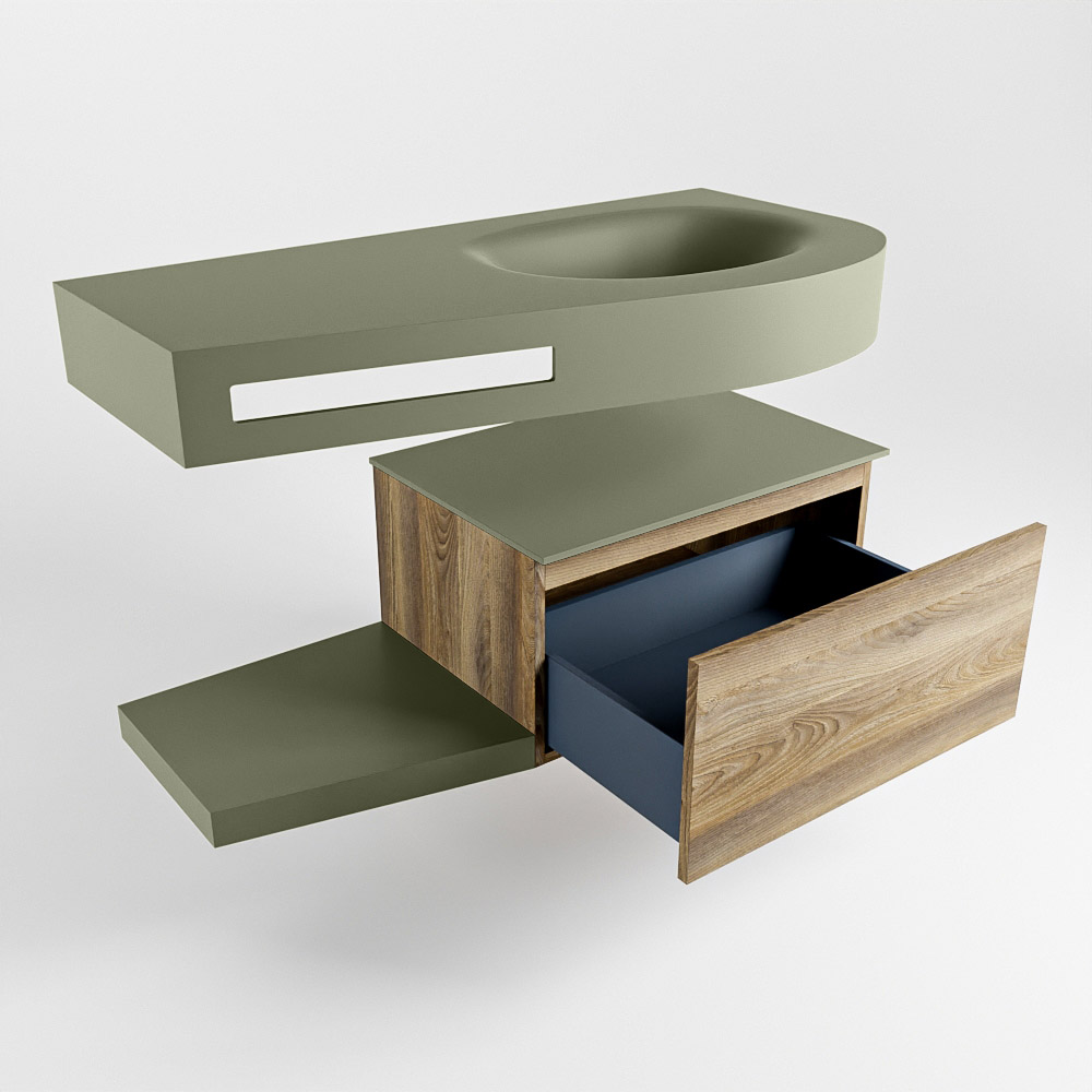 MONDIAZ RIVA 100cm mueble de baño / estante color Dark Brown Grey con 1 cajón. Lavabo DULCET Derecho sin orificio, color Army. - Imagen 5