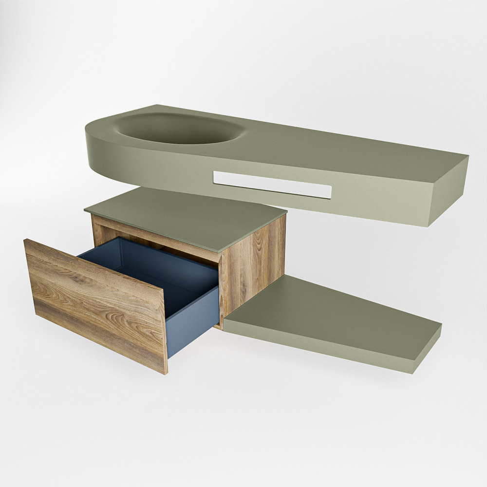 MONDIAZ RIVA 120cm mueble de baño / estante color Dark Brown Grey con 1 cajón. Lavabo DULCET Izquierda 1 orificio, color Army. - Imagen 5