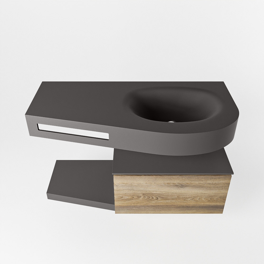 MONDIAZ RIVA 100cm mueble de baño / estante color Dark Brown Grey con 1 cajón. Lavabo DULCET Derecho 1 orificio, color Dark Grey. - Imagen 6