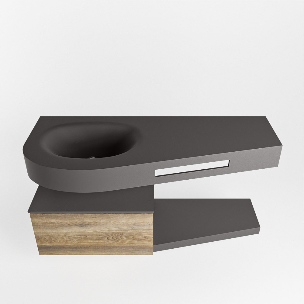 MONDIAZ RIVA 120cm mueble de baño / estante color Dark Brown Grey con 1 cajón. Lavabo DULCET Izquierda 1 orificio, color Dark Grey. - Imagen 6