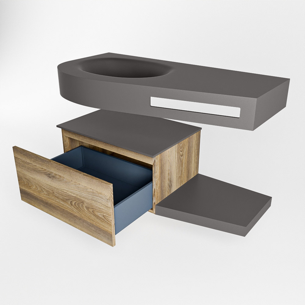 MONDIAZ RIVA 100cm mueble de baño / estante color Dark Brown Grey con 1 cajón. Lavabo DULCET Izquierda 1 orificio, color Dark Grey. 5 MONDIAZ RIVA 100cm mueble de baño / estante color Dark Brown Grey con 1 cajón. Lavabo DULCET Izquierda 1 orificio, color Dark Grey. - Imagen 5