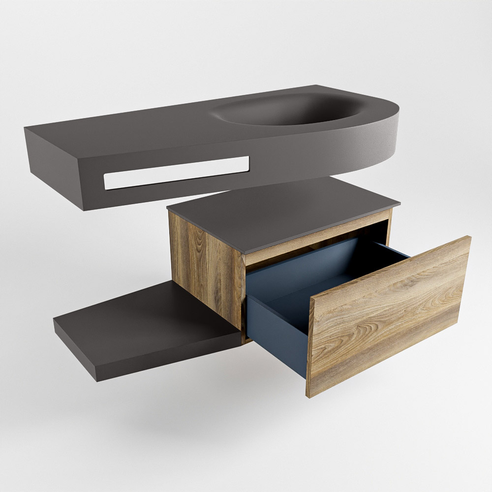 MONDIAZ RIVA 100cm mueble de baño / estante color Dark Brown Grey con 1 cajón. Lavabo DULCET Derecho 1 orificio, color Dark Grey. - Imagen 5