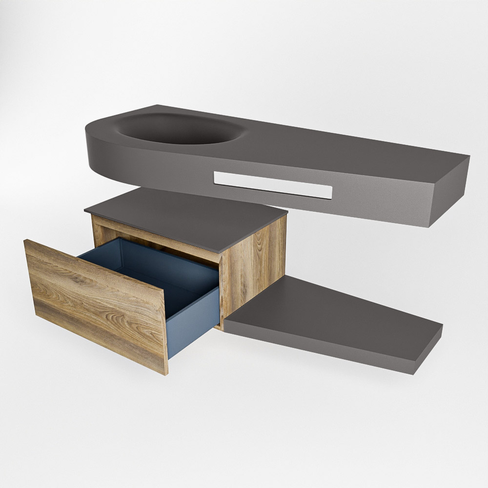 MONDIAZ RIVA 120cm mueble de baño / estante color Dark Brown Grey con 1 cajón. Lavabo DULCET Izquierda sin orificio, color Dark Grey. - Imagen 5