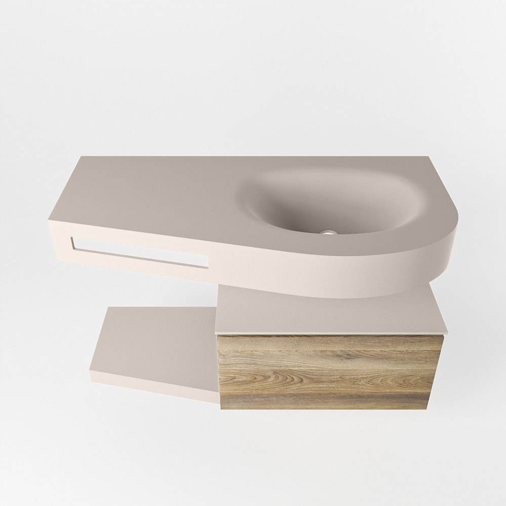 MONDIAZ RIVA 100cm mueble de baño / estante color Dark Brown Grey con 1 cajón. Lavabo DULCET Derecho 1 orificio, color Linen. - Imagen 6