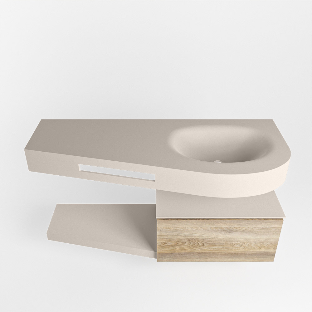 MONDIAZ RIVA 120cm mueble de baño / estante color Dark Brown Grey con 1 cajón. Lavabo DULCET Derecho sin orificio, color Linen. - Imagen 6