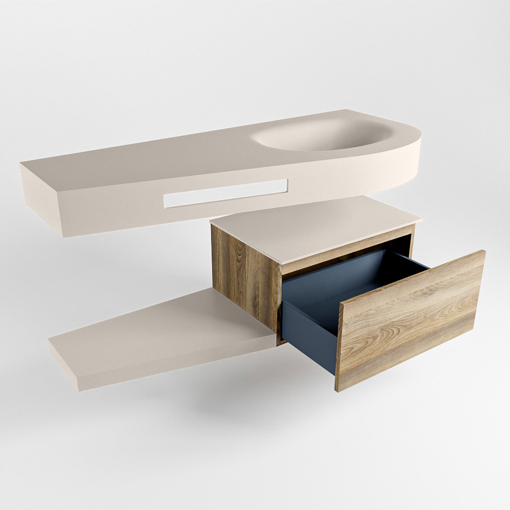 MONDIAZ RIVA 120cm mueble de baño / estante color Dark Brown Grey con 1 cajón. Lavabo DULCET Derecho sin orificio, color Linen. - Imagen 5