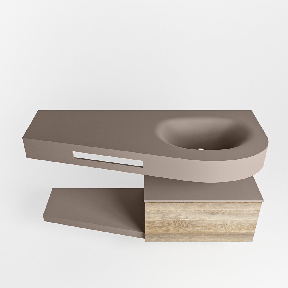 MONDIAZ RIVA 120cm mueble de baño / estante color Dark Brown Grey con 1 cajón. Lavabo DULCET Derecho 1 orificio, color Smoke. - Imagen 6