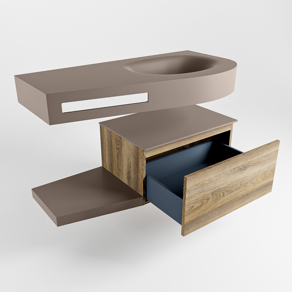 MONDIAZ RIVA 100cm mueble de baño / estante color Dark Brown Grey con 1 cajón. Lavabo DULCET Derecho 1 orificio, color Smoke. - Imagen 5