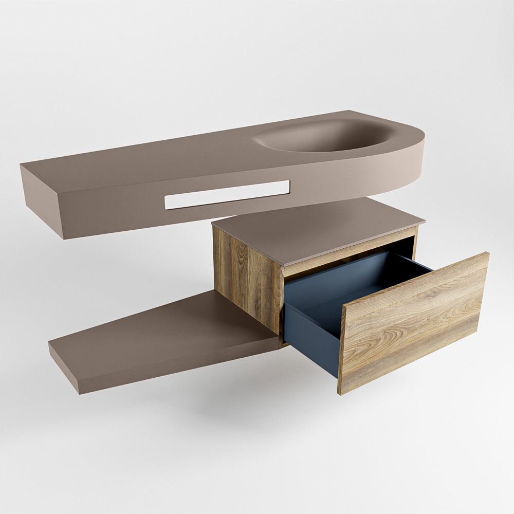 MONDIAZ RIVA 120cm mueble de baño / estante color Dark Brown Grey con 1 cajón. Lavabo DULCET Derecho 1 orificio, color Smoke. - Imagen 5