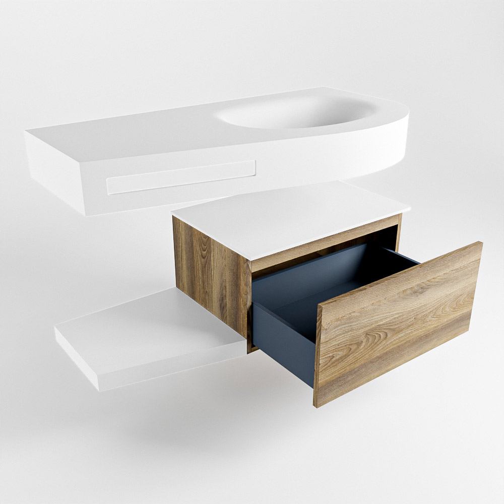 MONDIAZ RIVA 100cm mueble de baño / estante color Dark Brown Grey con 1 cajón. Lavabo DULCET Derecho 1 orificio, color Talc. - Imagen 5