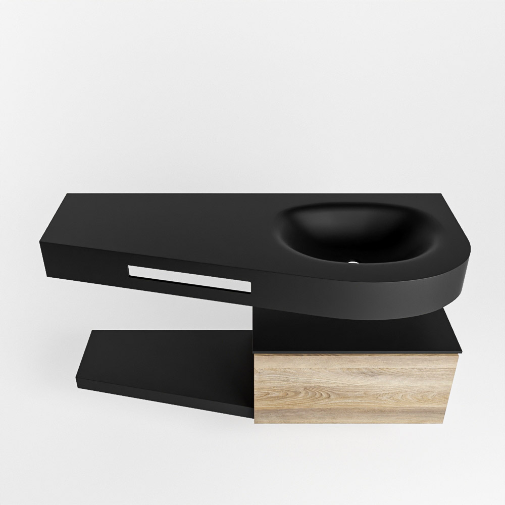 MONDIAZ RIVA 120cm mueble de baño / estante color Dark Brown Grey con 1 cajón. Lavabo DULCET Derecho sin orificio, color Urban. - Imagen 6