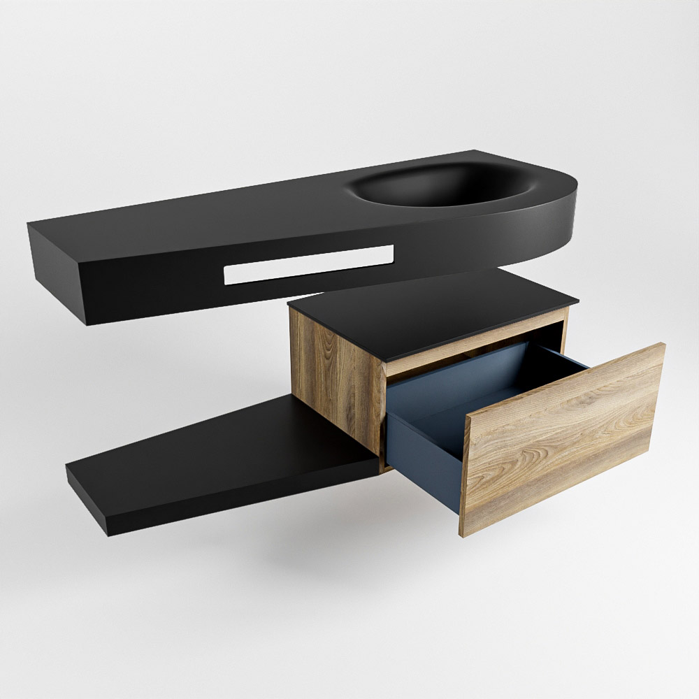 MONDIAZ RIVA 120cm mueble de baño / estante color Dark Brown Grey con 1 cajón. Lavabo DULCET Derecho sin orificio, color Urban. - Imagen 5